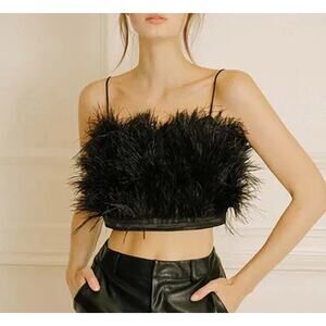 Storia Feathered and Satin Crop Top